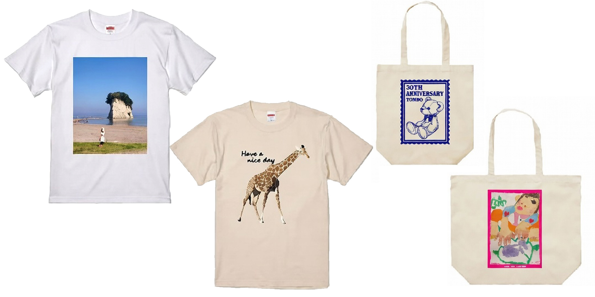 Tシャツ、トートバックプリントの商品見本